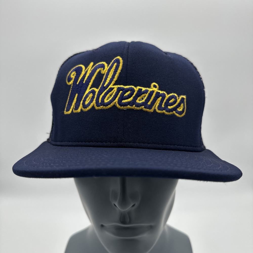 Vintage University of Michigan Trucker Hat Cap Blue Script AJA Hat U of M‎